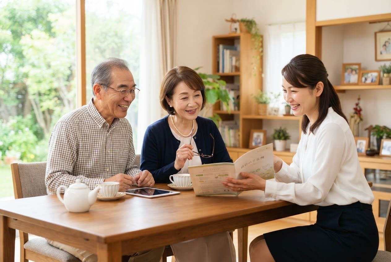 ガイドブックを見ながら相談するシニアのご夫婦